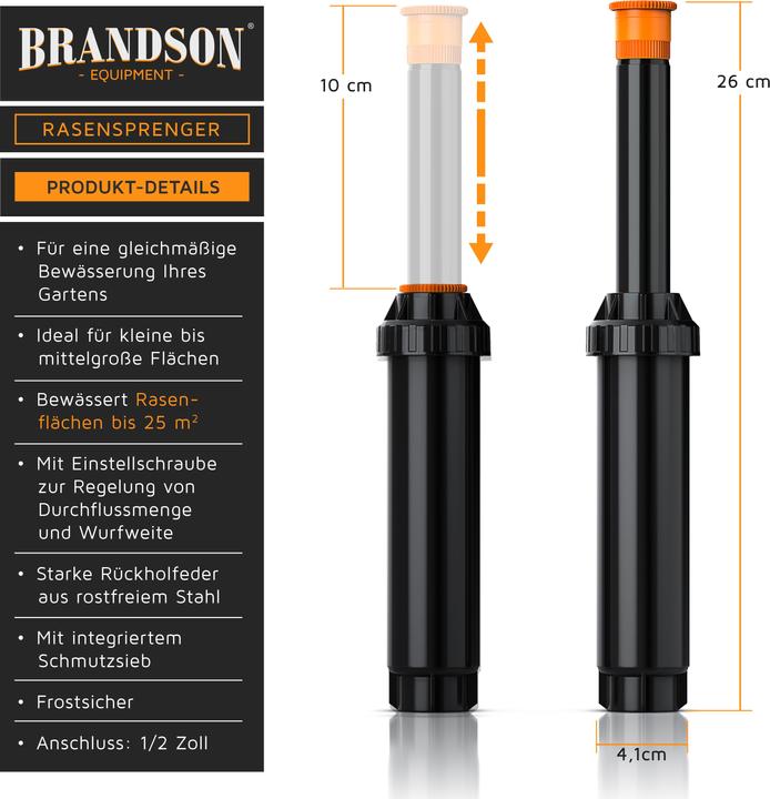 Actual product image Brandson Retractable sprinkler, lawn sprinkler, garden sprinkler irrigation system, frost-proof, up to 25 m² (Pop-up sprinklers)