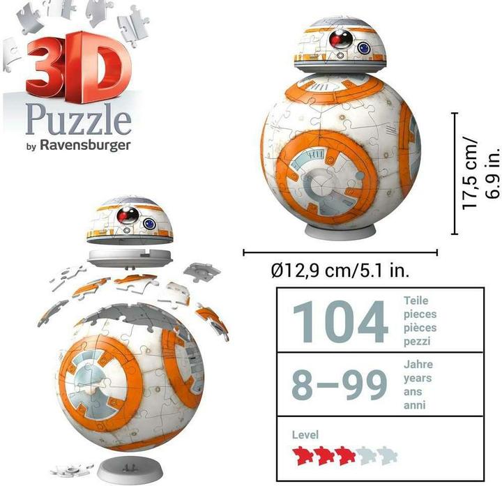 Immagine prodotto Ravensburger 3D Puzzle 11578 - Star Wars BB8 - Astromech Druid da Episodio VII, VIII e IX come un (99 pezzi)