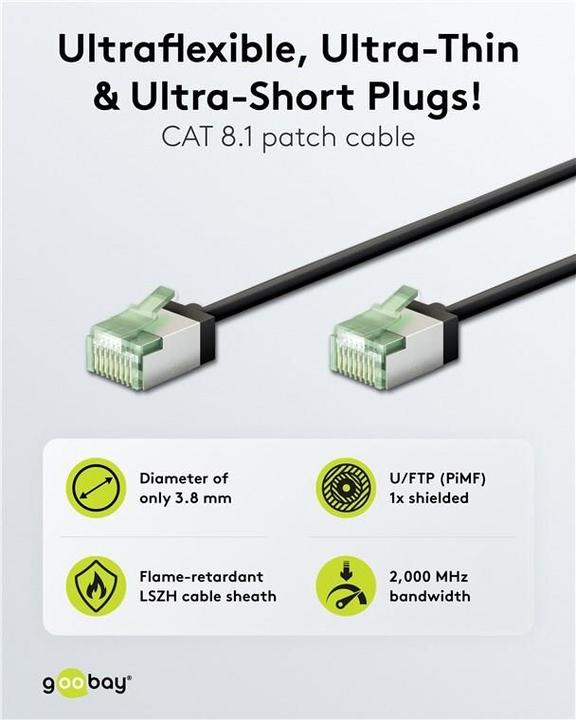 Produktbild Goobay Ultraflexibles CAT 8.1 Patchkabel, slim, U/FTP, schwarz (U/FTP, CAT8.1, 3 m)