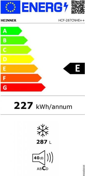 Etichetta energetica Heinner HCF-287CNHE++ (Struttura autonoma, 287 l)