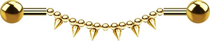 Image du produit Star Piercing Barbell plaqué or deux boules chaîne six cones (Acier chirurgical 316L)