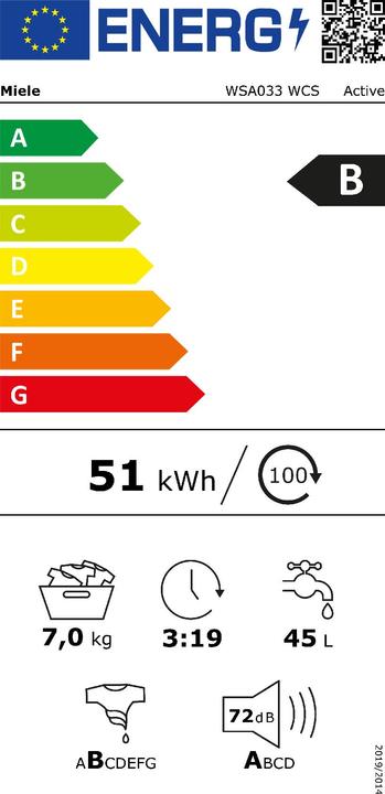Energie-Label Miele WSA033 WCS Active (7 kg, Rechts)