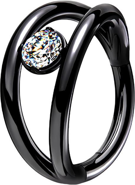 Star Piercing Micro Segmentring klappbar schwarz doppelring mit Kristall (ohne Messing, Chirurgenstahl 316L)