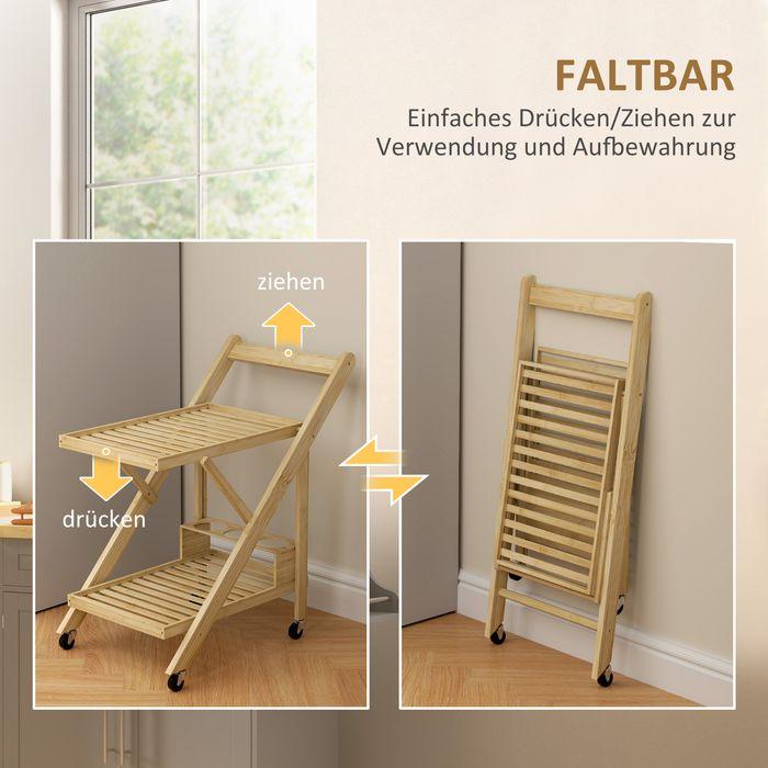 Image du produit Swisshandel24 Küchenwagen Servierwagen mit Arbeitsplatte, 2 Ebenen, Weinregal, für Büro Natur