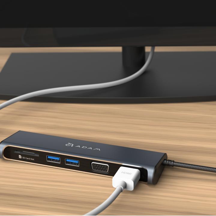 Actual product image Adam Elements CASA HUB A03 - USB-C multi-port adapter incl. 4K HDMI and FullHD VGA, Grey (USB-C, 5 ports)