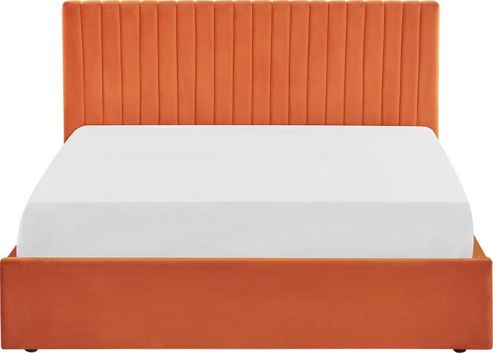 Image du produit Beliani Lit rembourré tissu velours orange avec espace de rangement 160 x 200 cm VION (160 x 200 cm)