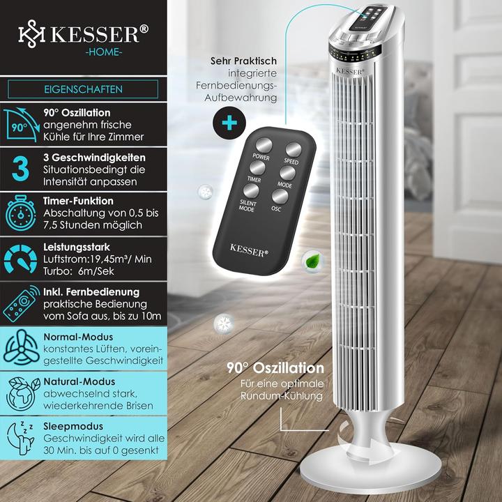 Produktbild Kesser Turmventilator mit Fernbedienung und Timerfunktion (51.50 dB)