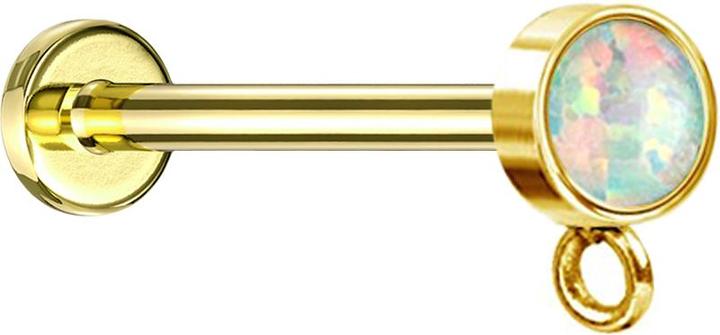 Actual product image Star Piercing Micro labret internal thread gold-plated with cylinder opal white ring for pendant (Surgical steel 316L)