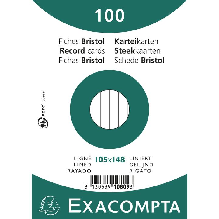 Produktbild Exacompta Karteikarte Format der Karte: DIN A6 Ausführung der Lineatur: liniert (105 x 148 mm, 205 g/m², 100 x)