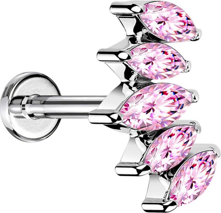 Produktbild Star Piercing Micro Labret Innengewinde silber Fächer mit fünf Kristalle pink (ohne Messing, Chirurgenstahl 316L)
