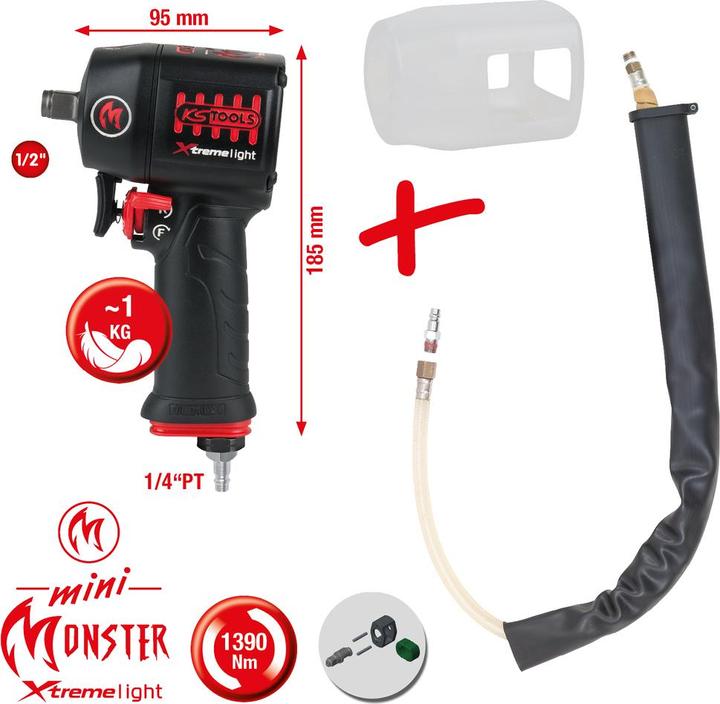 Immagine prodotto KS Tools 1/2" miniMONSTER Xtremelight Avvitatore a impulsi pneumatico ad alte prestazioni 1.390 Nm con (Aria compressa)