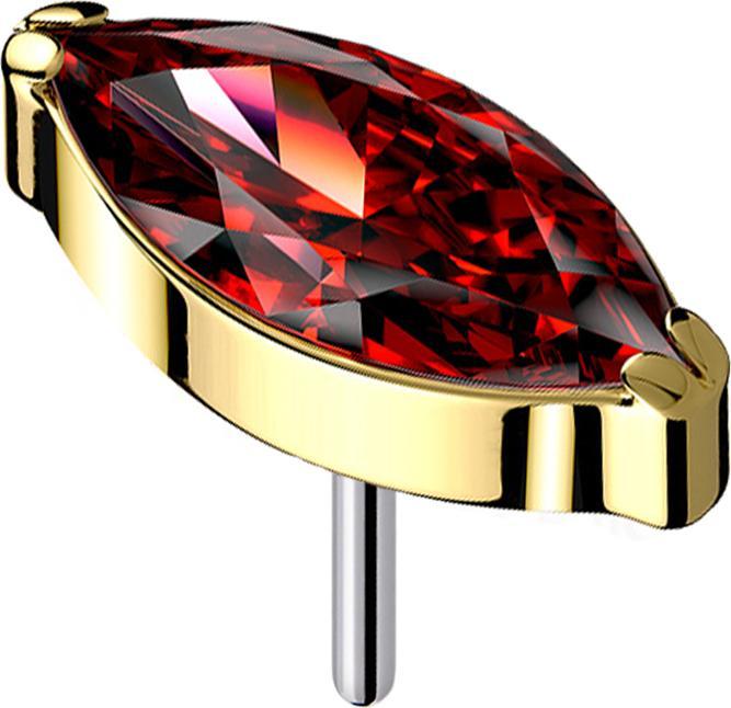 Star Piercing Threadless vergoldet mit Oval Kristall rot (Titan G23, ohne Messing)