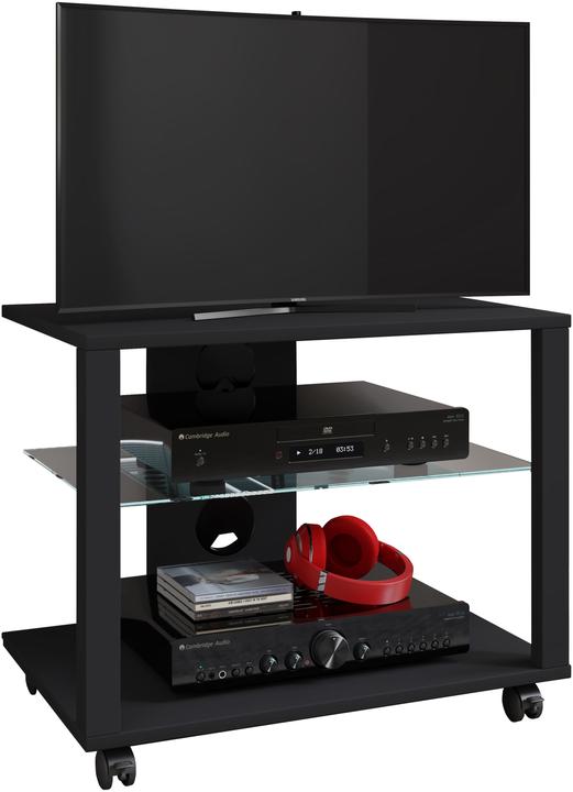 Produktbild VCM Holz TV Lowboard Rollen Fernsehschrank mobil Rack Konsole Möbel Fernsehtisch Fernseh Phono Glas (60 x 41 x 45 cm)