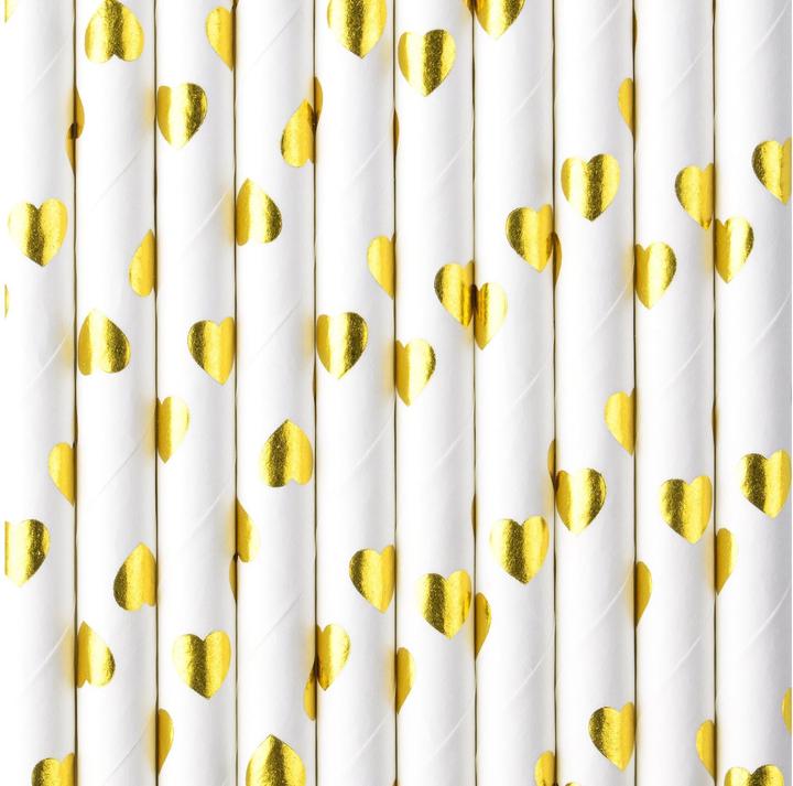 Produktbild Partydeco Papierstrohhalme - Herzen Gold (10St.) (10 x)