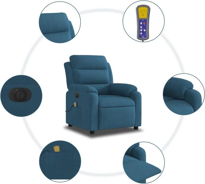 Image du produit VidaXL Fauteuil de massage Fauteuil de relaxation Fauteuil électrique bleu velours