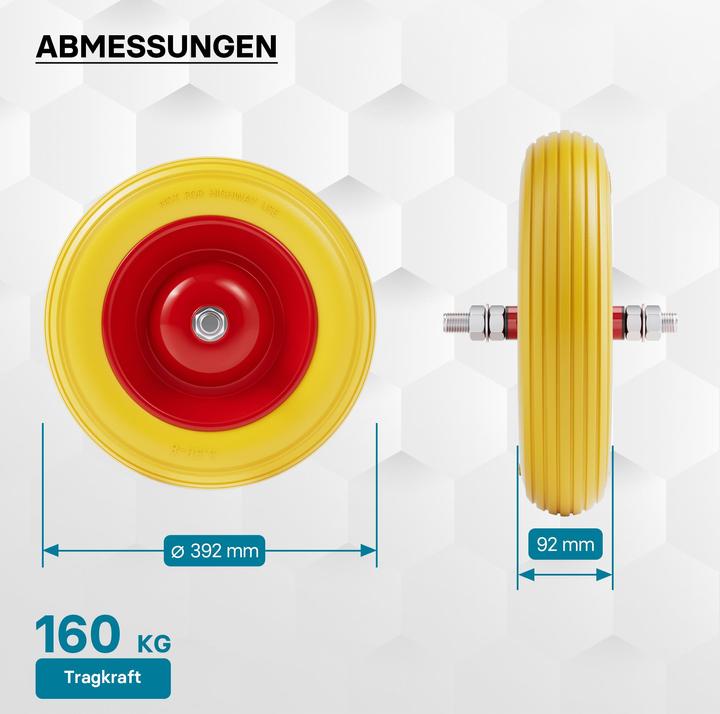 Produktbild Wiltec Schubkarren PU Rad 4.00-8 160kg Polyurethan Vollgummi Reifen pannensicher