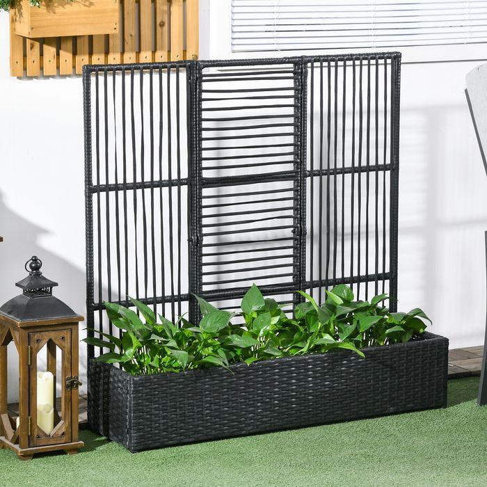 Produktbild Swisshandel24 Polyrattan Hochbeet mit Rankgitter, Blumenkasten, Pflanzenkasten, Blumenbeet, Schwarz, 103x103x29cm