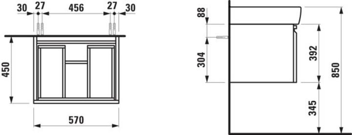 Actual product image Laufen Pro A vanity unit, for washbasin H818953, 1 drawer, 570x450x390mm, H483041095 (570 x 450 x 390 mm)