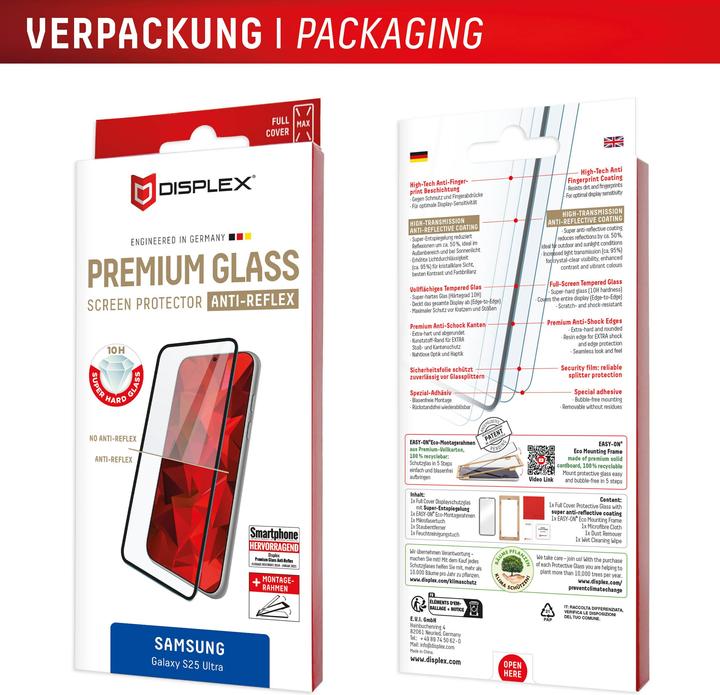 Image du produit Displex Premium Glass, Full Cover Panzerglas (1 pièce(s), Samsung Galaxy S25 Ultra)