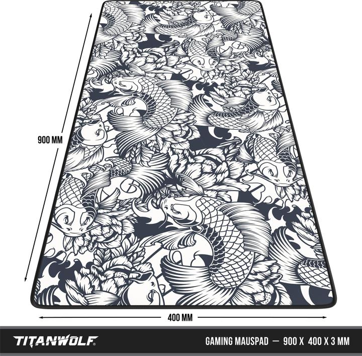 Produktbild Titanwolf Gaming Mauspad, 900 x 400mm XXL Mausmatte, verbessert Präzision & Geschwindigkeit, Koi Tattoo (XXL)