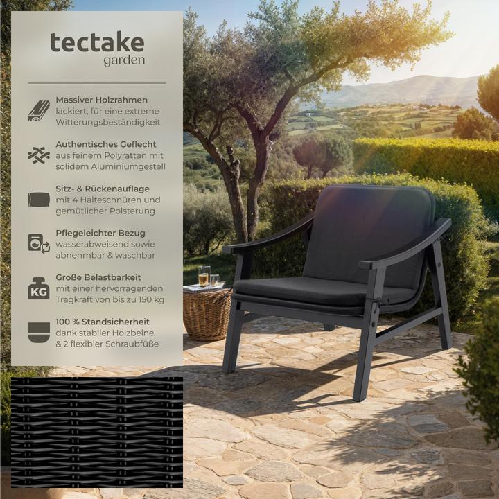 Image du produit tectake Chaise en rotin Treviso, structure en bois et rembourrage