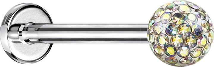 Actual product image Star Piercing Micro Labret silver with crystal ball multicolour and epoxy protection layer (Surgical steel 316L, without brass)