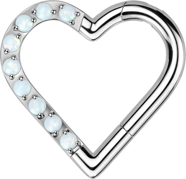 Produktbild Star Piercing Micro Segmentring klappbar silber Herz einseitig Opale weiss (ohne Messing, Titan G23)