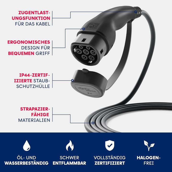 Actual product image Ratio Electric Electric charging cable T2-T2 3x32A 5m (Type 2, 22 kW, 32 A, 5 m)