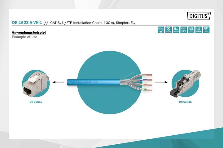 Immagine prodotto Digitus Cavo di rete CAT 6a U/FTP 4 x (U/FTP, CAT6a, 100 m)