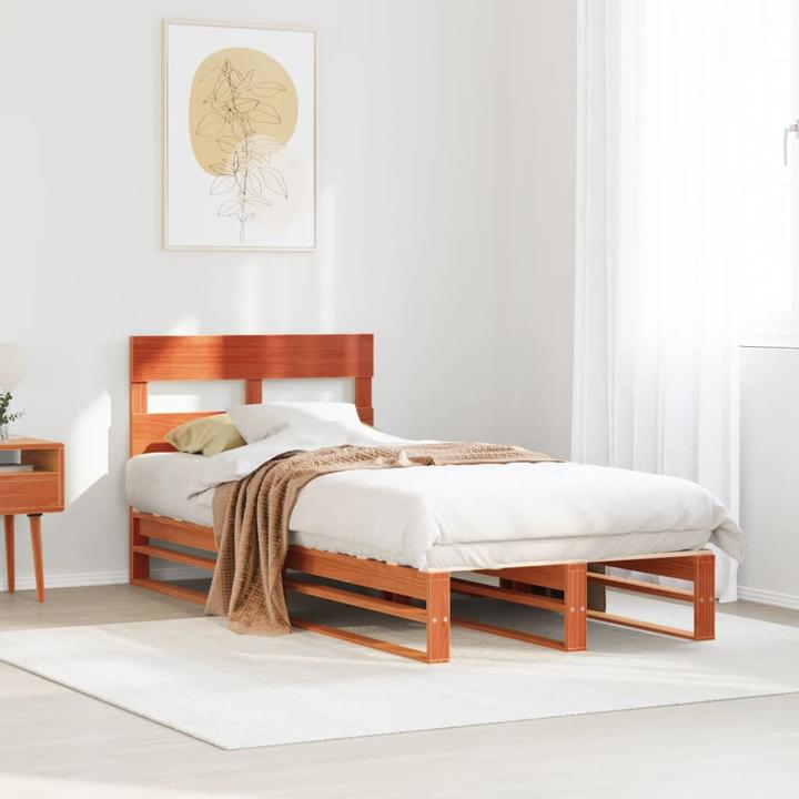 Actual product image VidaXL Solid wood bed Wooden bed Pallet bed with headboard 140x190cm pine (140 x 190 cm)