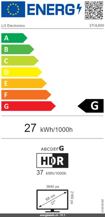 Energy Label LG 27UL600-W (3840 x 2160 Pixels, 27")