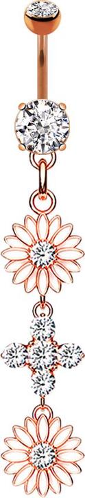 Star Piercing Banane rosegold mit Anhänger zwei Blumen (Messing, Chirurgenstahl 316L)