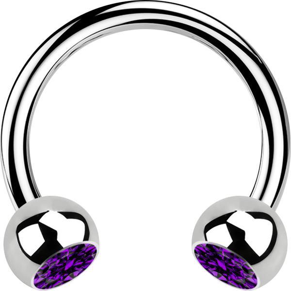 Actual product image Star Piercing Micro Circular Barbell silver with two purple crystal balls (Surgical steel 316L, without brass)