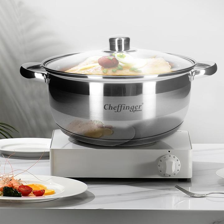 Produktbild Cheffinger 5er-Set Kochtöpfe 20/24/26/28/30 cm (30 cm, Römertopf, Edelstahl)