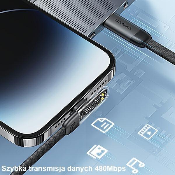 Image du produit Usams Câble kątowy USB-C na Lightning PD 20W Fast Charging Iceflake Series 2m czarny/black SJ586USB0 (2 m, USB 2.0)