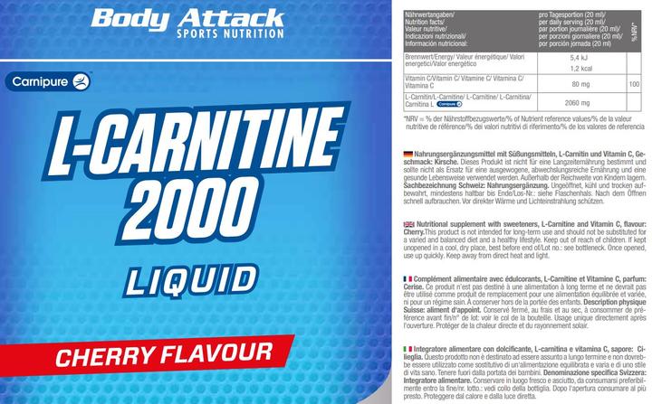 Valori nutrizionali e ingredienti Body Attack L-Carnitina liquida (1000 ml) (1 Pezzo/i, Liquido)