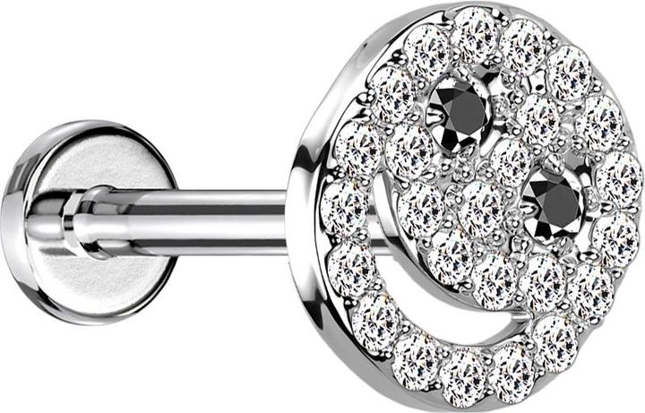 Star Piercing Micro Labret Innengewinde silber Smiley mit Kristallen silber (Chirurgenstahl 316L, Messing)