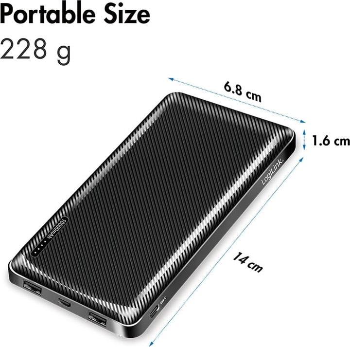 Produktbild LogiLink Powerbank 10000 mAh, 2x USB-A, USB-C, micro-USB, mit Schnellladenfunktion, schwarz (10000 mAh, 12 W)