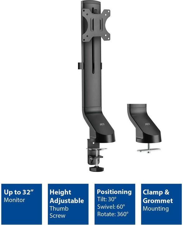 Actual product image Monitor Desk Mount, 1 screen up to 32ö, with thumb screw (Table, 32")
