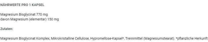 Nährwerte und Zutaten ESN Magnesium (120 Stück, Kapseln, 165 g)
