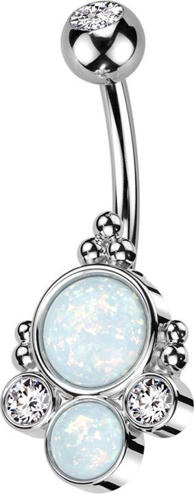 Actual product image Star Piercing Banana silver with ball silver crystal silver and two opals white two crystals silver (Surgical steel 316L, Brass)