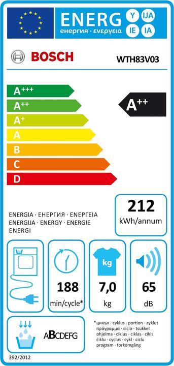 Energie-Label Bosch Hausgeräte WTH83V03 (7 kg, Rechts, EU-Stecker)