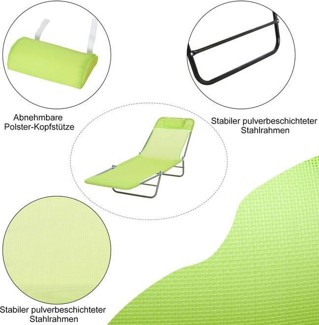 Actual product image Swisshandel24 Sonnenliege Gartenliege Relaxliege Bäderliege Zweibeinliege 4 Farben (Grün) (182 cm)
