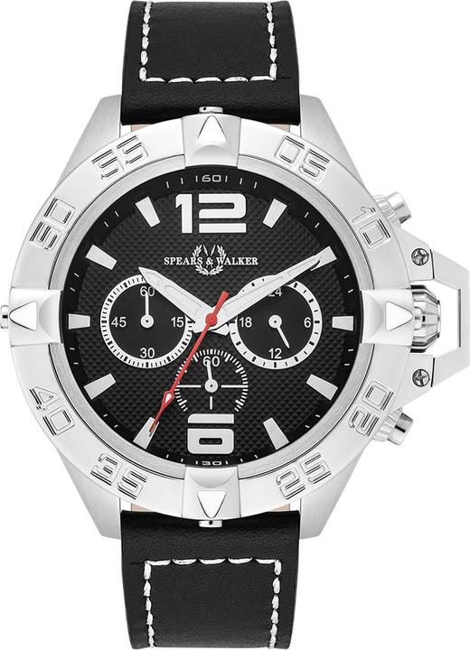 Spears & Walker Men quartz watch Varus II genuine leather black - 23248 (Chronograph, 50 mm)