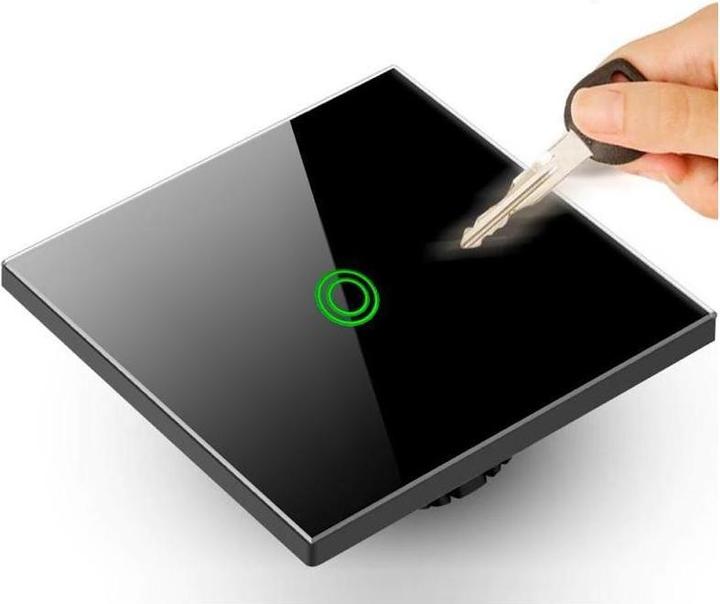 Image du produit Maclean Interrupteur à effleurement, simple, en verre, noir avec bouton rond Energy MCE702B, dimensions