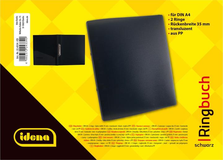 Produktbild Idena Ringbuch A4 PP schwarz 35mm 2 Ringe (A4, 35 mm, 1 Stück)