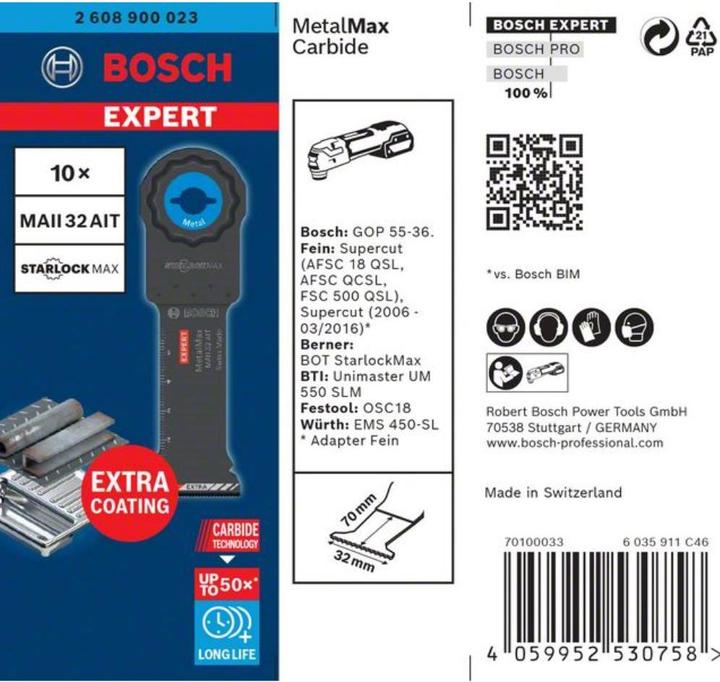 Produktbild Bosch Professional Zubehör EXPERT MetalMax MAII 32 AIT Blatt für Multifunktionswerkzeuge, 70 x 32 mm, 10 Stück