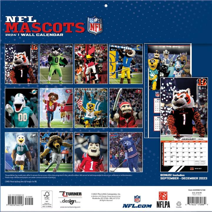 Image du produit NFL - NFL Maskottchen - 30,5 x 30,5 cm Calendrier mural 2024 (Anglais, Allemand, Français, Italien, Espagnol)