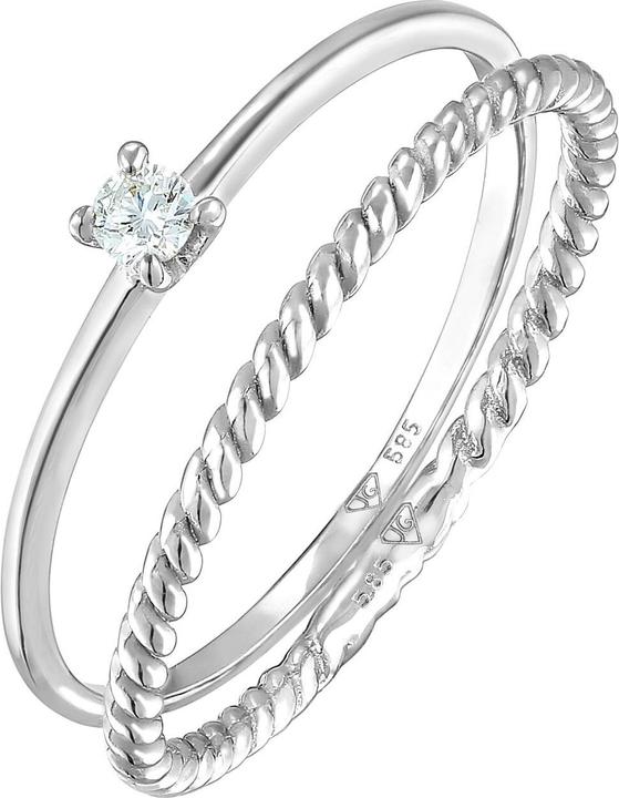 Immagine prodotto Elli Anello DIAMANTI Anello solitario con diamante (0,06 carati) in oro bianco 585 (58, 950 Palladio)
