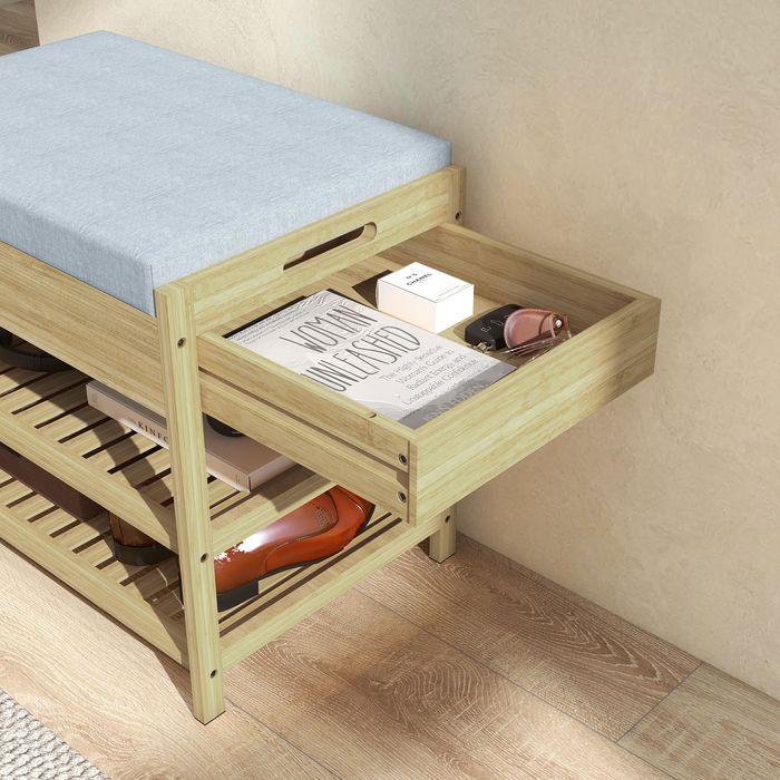 Actual product image Swisshandel24 Shoe bench with 2 shelves, bench with drawer, shoe rack, wardrobe bench for 4 pairs of shoes, for Di